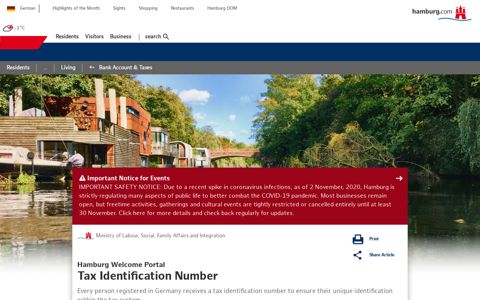 Hamburg Welcome Portal Tax Identification Number