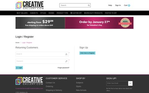 Customer Login - Creative Gallery
