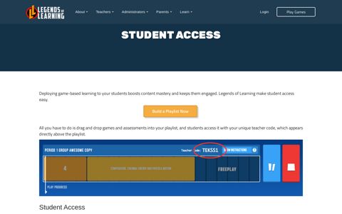 Student Access | Legends of Learning