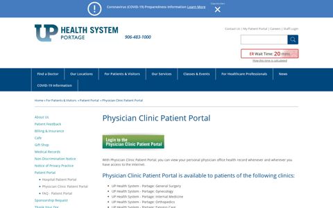 Physician Clinic Patient Portal - UP Health System - Portage