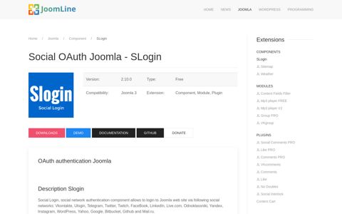 Social authorization Joomla - SLogin - Extensions for Joomla ...