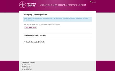 Manage your login account at Karolinska Institutet