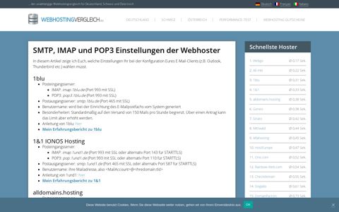SMTP, IMAP und POP3 Einstellungen der Webhoster