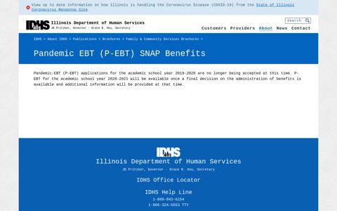 Pandemic EBT (P-EBT) SNAP Benefits - IDHS