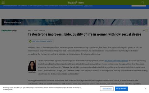 Testosterone improves libido, quality of life in women with low ...