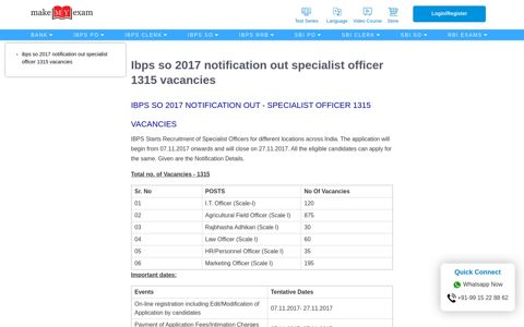 Ibps so 2017 notification out specialist officer - MakeMyExam