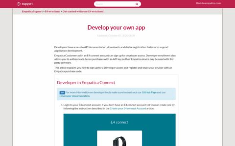 Develop your own app – Empatica Support
