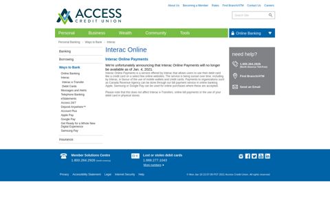 Interac Online - Access Credit Union