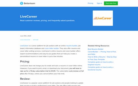 LiveCareer Review with Pricing and Comparisons - Betterteam