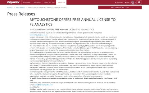 mytouchstone offers free annual license to fe analytics - Equifax
