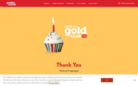 Good as Gold Club Confirmation - Golden Corral Buffet ...