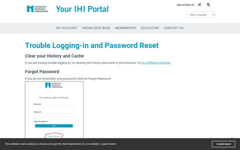 Trouble Logging-in and Password Reset - IHI