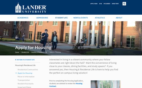 Apply for Housing | Lander University