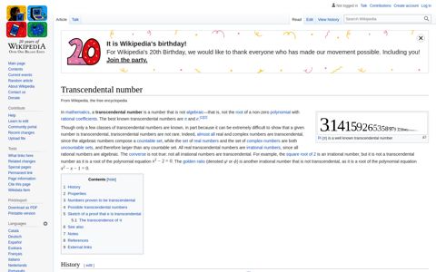 Transcendental number - Wikipedia