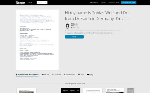 Hi my name is Tobias Wolf and I'm from Dresden in Germany. I ...