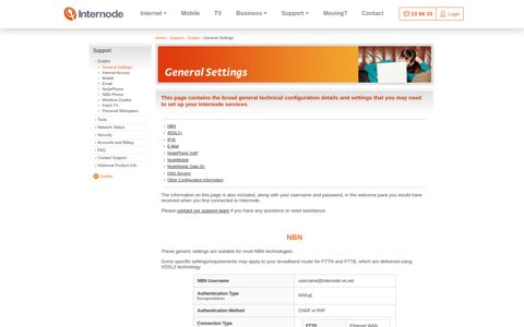 Support :: Guides :: General Settings - Internode
