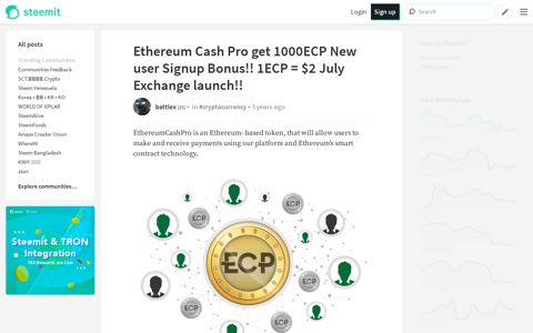 Ethereum Cash Pro get 1000ECP New user Signup Bonus ...