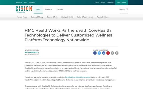 HMC HealthWorks Partners with CoreHealth Technologies to ...