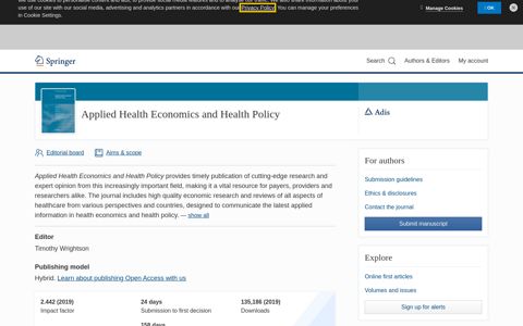 Applied Health Economics and Health Policy | Home - Springer
