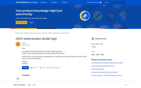 ADFS authentication double login - Atlassian Community
