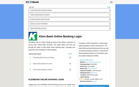 Klein Bank Online Banking Login -CC Bank