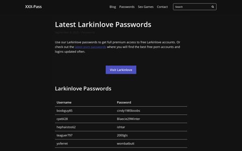 Latest Larkinlove Passwords - XXX-Pass