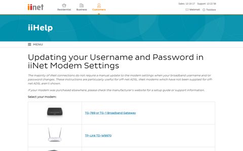 Updating your Username and Password in iiNet Modem Settings