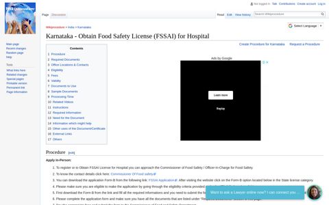 Karnataka - Obtain Food Safety License (FSSAI) for Hospital