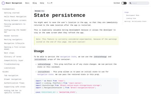 State persistence | React Navigation