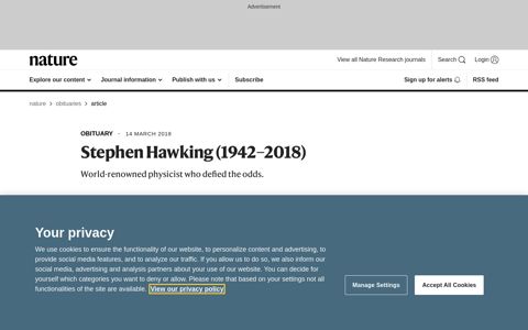 Stephen Hawking (1942–2018) - Nature