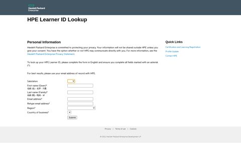 My Learning - HPE Learner ID Lookup