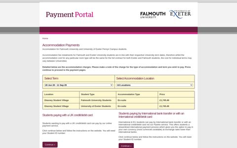 Accommodation Payments - Payment Portal - Falmouth ...