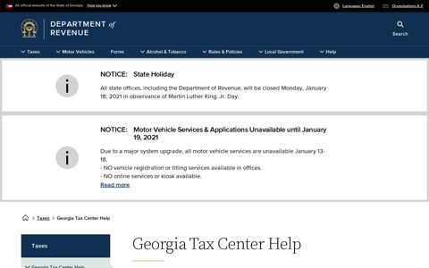 Georgia Tax Center Help | Georgia Department of Revenue