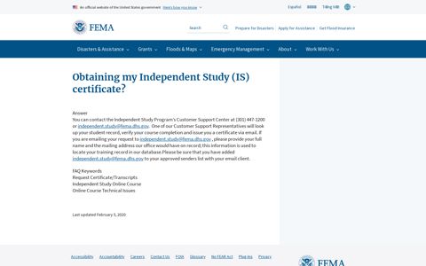 Obtaining my Independent Study (IS) certificate? | FEMA.gov
