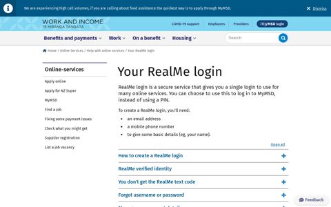 Your RealMe login - Work and Income