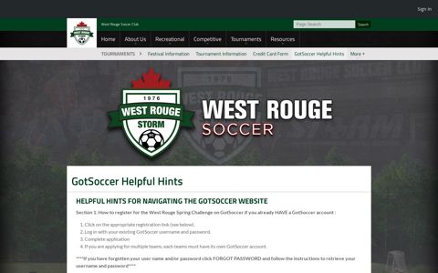 GotSoccer Helpful Hints - West Rouge Soccer Club