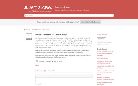 Restrict Access to Jet License Portal | Product Ideas - Jet Global