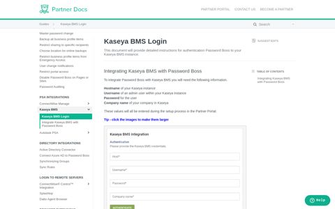 Kaseya BMS Login - Go Live Checklist - Password Boss
