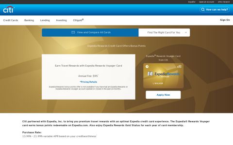 Expedia® Rewards Voyager Card - Expedia Credit Card - Citi ...