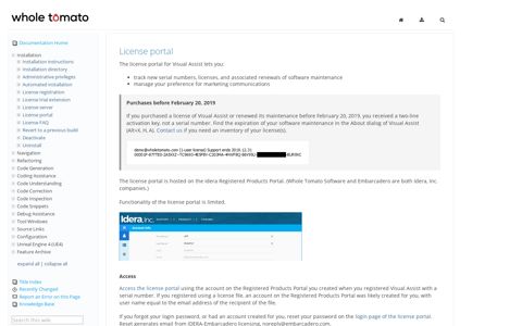 License portal - Documentation for Visual Assist