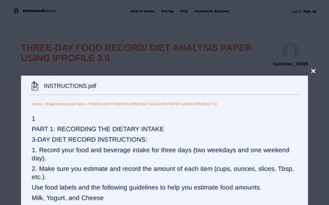 Three-day food record/ diet analysis paper using iprofile 3.0 ...