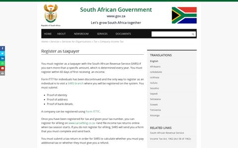 Register as taxpayer | South African Government