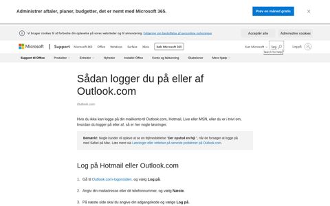 Sådan logger du på eller af Outlook.com - Outlook