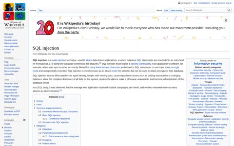 SQL injection - Wikipedia