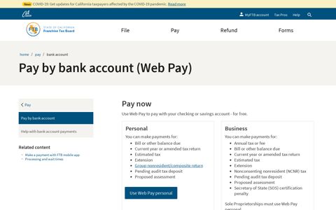 Pay by bank account (Web Pay) - personal | FTB.ca.gov