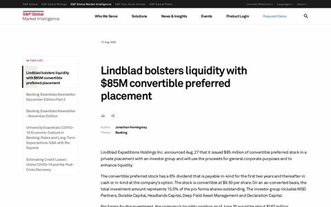 Lindblad bolsters liquidity with $85M convertible preferred ...
