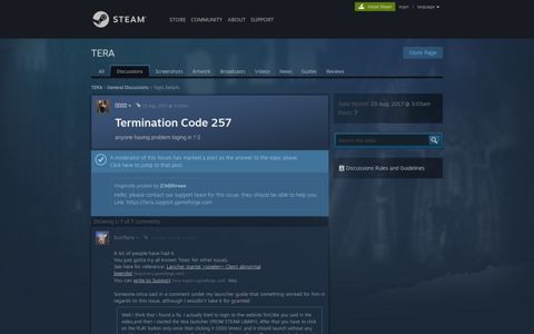Termination Code 257 :: TERA General Discussions