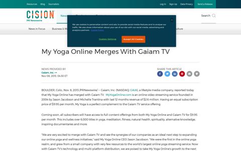 My Yoga Online Merges With Gaiam TV - PR Newswire