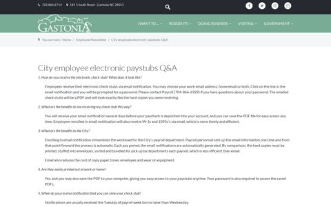 City employee electronic paystubs Q&A - City of Gastonia