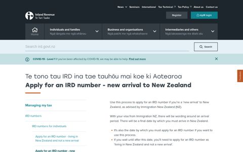 Apply for an IRD number - new arrival to New Zealand